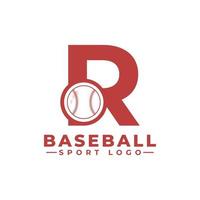 letra r con diseño de logotipo de béisbol. elementos de plantilla de diseño vectorial para equipo deportivo o identidad corporativa. vector