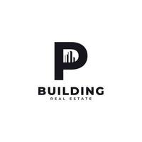 Real Estate Icon. Letter P Construction with Diagram Chart Apartment City Building Logo Design Template Element vector