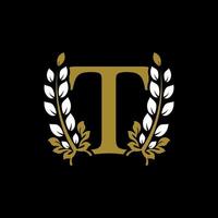 Initial Letter T Linked Monogram Golden Laurel Wreath Logo. Graceful Design for Restaurant, Cafe, Brand name, Badge, Label, luxury identity vector