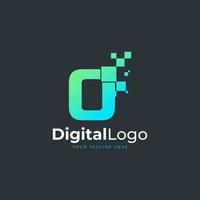 logotipo de la letra o de tecnología. forma geométrica azul y verde con puntos de píxeles cuadrados. utilizable para logotipos de negocios y tecnología. elemento de plantilla de ideas de diseño. vector