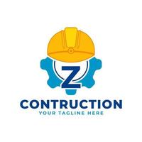 Initial Letter Z with Gear and Helmet. Construction and Engineering Logo Concept vector