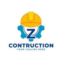 Initial Letter Z with Gear and Helmet. Construction and Engineering Logo Concept vector