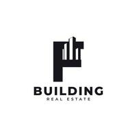 Real Estate Icon. Letter F Construction with Diagram Chart Apartment City Building Logo Design Template Element vector