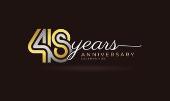 48 Year Anniversary Celebration Logotype with Linked Multiple Line Silver and Golden Color for Celebration Event, Wedding, Greeting Card, and Invitation Isolated on Dark Background vector