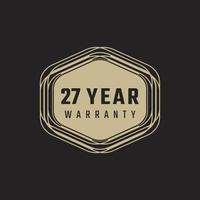 27 Year Anniversary Warranty Celebration with Golden Color for Celebration Event, Wedding, Greeting card, and Invitation Isolated on Black Background vector