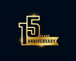 15 Year Anniversary Celebration with Shiny Outline Number Golden Color for Celebration Event, Wedding, Greeting card, and Invitation Isolated on Dark Background vector