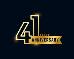 41 Year Anniversary Celebration with Shiny Outline Number Golden Color for Celebration Event, Wedding, Greeting card, and Invitation Isolated on Dark Background vector