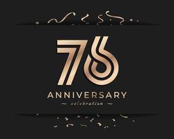 Diseño de estilo de logotipo de celebración de aniversario de 76 años. el saludo de feliz aniversario celebra el evento con múltiples líneas doradas y confeti aislado en la ilustración de diseño de fondo oscuro vector