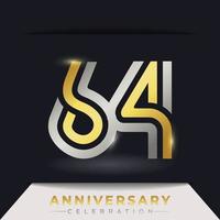 64 Year Anniversary Celebration with Linked Multiple Line Golden and Silver Color for Celebration Event, Wedding, Greeting card, and Invitation Isolated on Dark Background vector