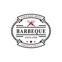 Vintage Retro Badge for Grill Barbeque Barbecue BBQ with Crossed Fork and Fire Flame Logo Emblem Design Symbol vector