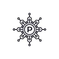 elemento de plantilla de diseño de logotipo de círculo de letra p inicial de tecnología. vector