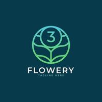 Flower Number 3 Logo Design Template Element. Eps10 Vector