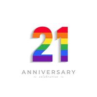 Celebración del aniversario de 21 años con el color del arco iris para el evento de celebración, la boda, la tarjeta de felicitación y la invitación aislada en el fondo blanco vector