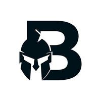 logotipo espartano. letra inicial b para vector de diseño de logotipo de casco de guerrero espartano