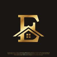 Initial Letter E Home House Golden Logo Design. Real Estate Logo Concept. Vector Illustration