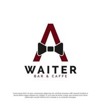 Initial Letter A Waiter Bow Tie Hotel Restaurant Logo Design. Waitress Vector Logo Template.