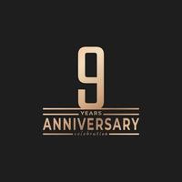 9 Year Anniversary Celebration with Thin Number Shape Golden Color for Celebration Event, Wedding, Greeting card, and Invitation Isolated on Dark Background vector