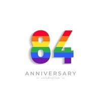 Celebración del aniversario de 84 años con el color del arco iris para el evento de celebración, la boda, la tarjeta de felicitación y la invitación aislada en el fondo blanco vector