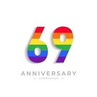 Celebración del aniversario de 69 años con el color del arco iris para el evento de celebración, la boda, la tarjeta de felicitación y la invitación aislada en el fondo blanco vector