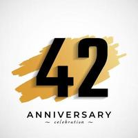 42 Year Anniversary Celebration with Gold Brush Symbol. Happy Anniversary Greeting Celebrates Event Isolated on White Background vector