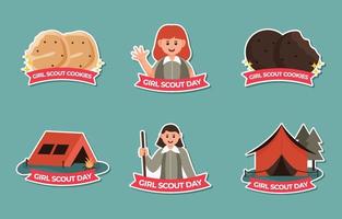 Girl Scout Day Sticker Set vector