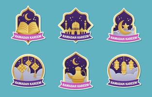 conjunto de pegatinas de ramadan kareem vector