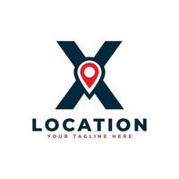 Elegant Letter X Geotag or Location Symbol Logo. Red Shape Point Location Icon. Usable for Business and Technology Logos. Flat Vector Logo Design Ideas Template Element.