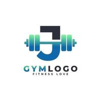 logotipo de la letra j con barra. logotipo del gimnasio de fitness. diseño de logotipo vectorial de elevación para gimnasio y fitness. plantilla de logotipo de letra del alfabeto vector