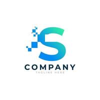 Tech Letter S Logo. Blue and Green Geometric Shape with Square Pixel Dots. Usable for Business and Technology Logos. Design Ideas Template Element. vector