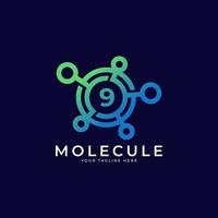 Medical Logo. Number 9 Molecule Logo Design Template Element. vector