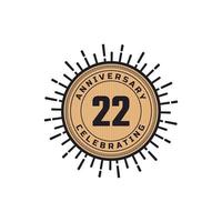 Vintage Retro 22 Year Anniversary Celebration with Firework Color. Happy Anniversary Greeting Celebrates Event Isolated on White Background vector