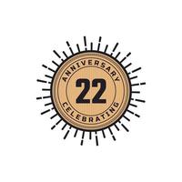 Vintage Retro 22 Year Anniversary Celebration with Firework Color. Happy Anniversary Greeting Celebrates Event Isolated on White Background vector