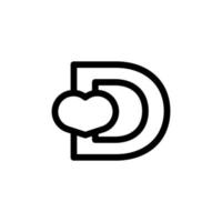 Initial Letter D with Heart Love in Line Style Logo Design Template Element vector