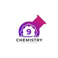 Number 9 Inside Chemistry Tube Laboratory Logo Design Template Element vector