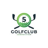 logotipo deportivo de golf. número 5 para la plantilla vectorial de diseño del logotipo de golf. eps10 vector