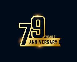 79 Year Anniversary Celebration with Shiny Outline Number Golden Color for Celebration Event, Wedding, Greeting card, and Invitation Isolated on Dark Background vector