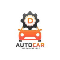 letra d con vector de mantenimiento de coche. concepto de diseño de logotipo automotriz de vehículo deportivo.