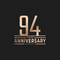 94 Year Anniversary Celebration with Thin Number Shape Golden Color for Celebration Event, Wedding, Greeting card, and Invitation Isolated on Dark Background vector