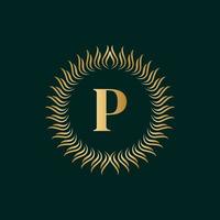 Emblem Letter P Weaving Circle Monogram Graceful Template. Simple Logo Design for Luxury Crest, Royalty, Business Card, Boutique, Hotel, Heraldic. Calligraphic Vintage Border. Vector Illusration