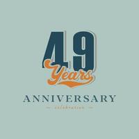 49 Year Anniversary Celebration Nostalgic with Handwriting in Retro Style for Celebration Event, Wedding, Greeting card, and Invitation Isolated on Green Background vector