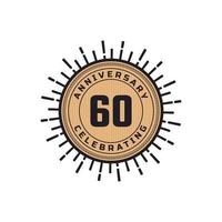 Vintage Retro 60 Year Anniversary Celebration with Firework Color. Happy Anniversary Greeting Celebrates Event Isolated on White Background vector