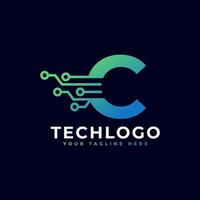 logotipo de la letra c de tecnología. plantilla de logotipo vectorial futurista con color degradado verde y azul. forma geometrica. utilizable para logotipos de negocios y tecnología. vector