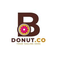 letra inicial b diseño de logotipo de donut dulce. logo para cafeterías, restaurantes, cafeterías, catering. vector