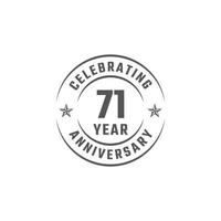 Insignia de emblema de celebración de aniversario de 71 años con color gris para evento de celebración, boda, tarjeta de felicitación e invitación aislada en fondo blanco vector