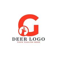 Orange Deer Logo Design. Orange Shape Initial Letter G with Head Deer Silhouette inside. Flat Vector Logo Design Ideas Template Element