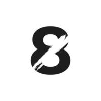 Number 8 Logo with White Slash Brush in Black Color Vector Template Element