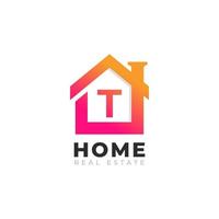 Initial Letter T Home House Logo Design. Real Estate Logo Concept. Vector Illustration