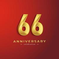 Celebración del aniversario de 66 años con color dorado brillante para eventos de celebración, bodas, tarjetas de felicitación y tarjetas de invitación aisladas en fondo rojo vector