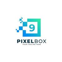 diseño inicial del logotipo de píxel digital número 9. forma geométrica con puntos de píxeles cuadrados. utilizable para logotipos de negocios y tecnología vector