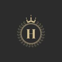 Initial Letter H Heraldic Royal Frame with Crown and Laurel Wreath. Simple Classic Emblem. Round Composition. Graphics Style. Art Elements for Logo Design Vector Illustration